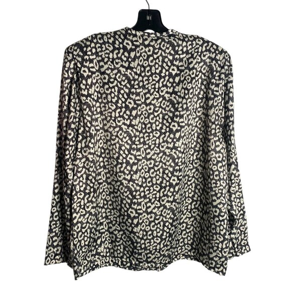OSCAR DE LA RENTA Expressions Black + White Leopard Print Vintage Blouse Size 12 - Picture 6 of 7